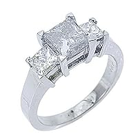 14k White Gold Princess Cut Past Present Future 3 Stone Diamond Ring 2.50 Carats