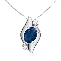 Natural Blue Sapphire Shell Pendant Necklace with Diamond for Women in Sterling Silver / 14K Solid Gold