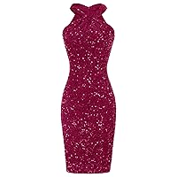 GRACE KARIN Sequin Dress for Women Sleeveless Sparkly Glitter Halter Dress Bodycon Mini Club Dresses 2024