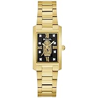 Bulova Ladies' Classic Diamond Our Lady of Guadalupe Gold Stainless Steel 3-Hand Quartz Watch, Rectangle Black Dial Style: 97P169