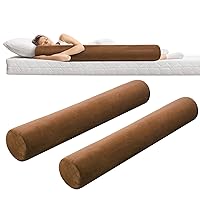 2 Pcs 47 x 7.48 in Long Bolster Round Body Pillow with Removable Washable Cover Memory Foam Roll Pillow Cylinder Bolsters for Back, Neck, Leg, Cervical Relief for Hugging Sleeping (Brown)
