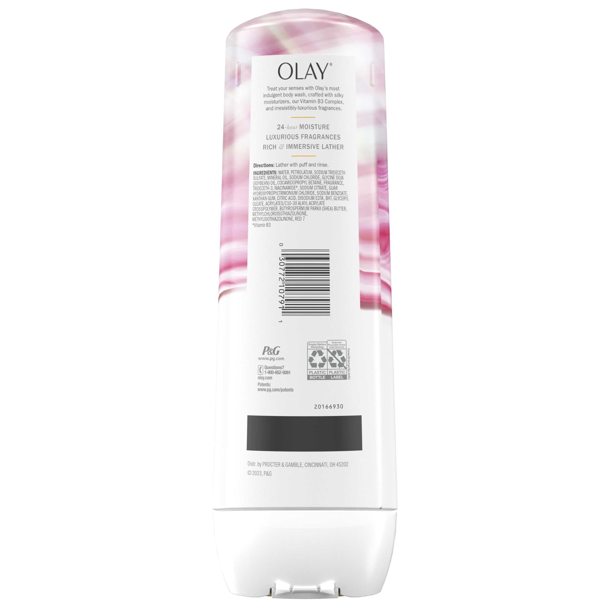 Olay Indulgent Moisture Body Wash for Women, Infused with Vitamin B3, Notes of Rose and Cherry Creme Scent, 20 fl oz