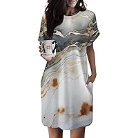 Womens T Shirt Dress Short Sleeve Casual Summer Tunic Dresses Plus Size Loose Dress Baggy Beach Dresses with Pocket