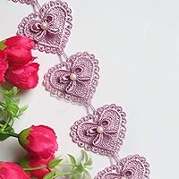 3 Meters Heart Bow Pearl Lace Edge Trim Ribbon 5.2 cm Width Vintage Style Purple Edging Trimmings Fabric Embroidered Applique Sewing Craft Wedding Dress Embellishment DIY Cards Hats Clothes Embroidery