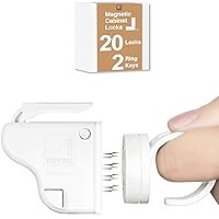 Roving Cove Ergonomic Magnetic Cabinet Baby Locks 20-pk, Child Proof Drawer Cupboard Latches, Adhesive, Easy Install with Starter Tape System