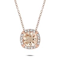 Cali Trove 925 Sterling Silver Rose Gold Plated Diamond & Morganite Heart Pendant Necklace For Women or Cushion Pink Halo Necklace Pendant. Silver Chain Necklace Gift. Valentines day Gift