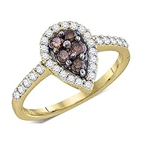 TheDiamond Deal10kt Yellow Gold Womens Round Brown Diamond Cluster Ring 1/2 Cttw