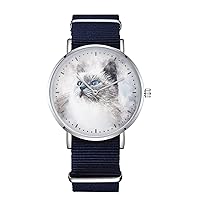 Blue Eyes Kitty Design Nylon Watch for Men and Women, Kitten Cat Theme Wristwatch, Pets Lover Gift
