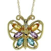Sabrina Silver 10k Gold Amethyst Blue Topaz Citrine Butterfly Necklace Marquise Cut 5/8 inch wide Thin Rope Chain