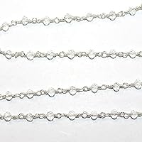 36 inch Long gem Clear Quartz 3mm rondelle Shape Faceted Cut Beads Wire Wrapped Silver Plated Rosary Chain for Jewelry Making/DIY Jewelry Crafts #Code - ROSARYCH-0250