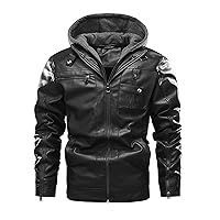 Mens Leather Jacket With Cotton Warm Jacket Thickened Detachable Hooded Jacket