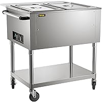 VEVOR Commercial Food Warmer, 2-Pot Steam Table Electric Food Warmer 0-100℃ with 2 Lockable Wheels, Professional Stainless Steel Material with ETL Certification for Catering and Restaurants