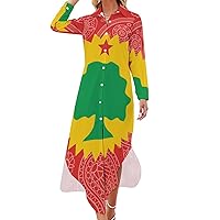 The Oromo Liberation Front Paisley Flag Women's Shirt Dress Long Sleeve Button Down Shirts Dress Casual Loose Maxi Dresses
