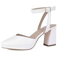 IDIFU IN3 Women's Pumps Platform Closed Toe Heels Comfortable Low Chunky Block Slingback Ankle Strap Heels Dressy Wedding Bridal Party Dress Pumps Shoes Pointed Toe Heels for Women