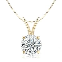 25-1.00 Carat Round Shape Brilliant Solitaire Lab-Grown Diamond Solitaire Pendant Necklace For Women Girls infants | 14k Yellow or White or Rose/Pink Gold With 18