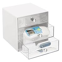 mDesign Plastic 3-Drawer Stackable Nursery Storage Organizer for Baby/Kids Bedroom, Changing Table, Playroom - Modern Organization for Diaper Creams and Small Toys, Lumiere Collection - White/Clear