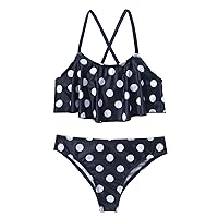 CHICTRY Little Big Girls Classic Polka Dot Flounce Bikini Set Ruffles Crop Top with Bottoms Beachwear