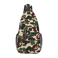 Camouflage Green Sling Backpack, Multipurpose Travel Hiking Daypack Rope Crossbody Shoulder Bag