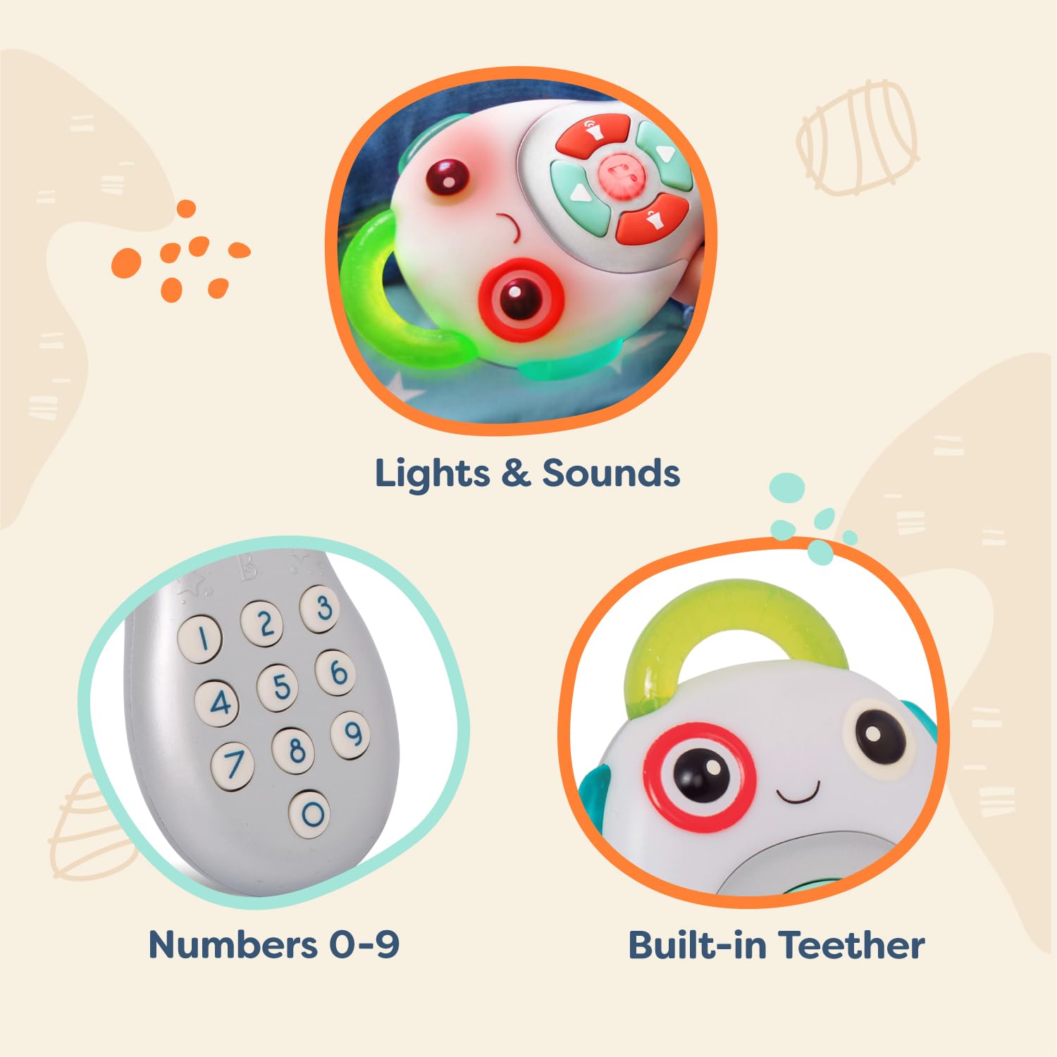 B. Baby – Musical TV Remote – Toy TV Remote with Lights & Sounds – Sensory Baby Toy – Learning Toys for Babies – 6 Months + – Grab & Zap