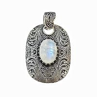 Authentic Handmade Filigree Real Moonstone Gemstone Silver Plated Pendant for Women, Tribal Ethnic Bohemian Boho Designer Fashion Necklace Pendant Jewelry