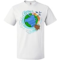 inktastic Earth Day Turtle Planet with Waves and Birds T-Shirt