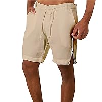 Mens Casual Lightweight Comfort Oxford Shorts Summer Zipper Slit Beach Flat Front Short Elastic Waist Relaxed Fit Walk Shorts