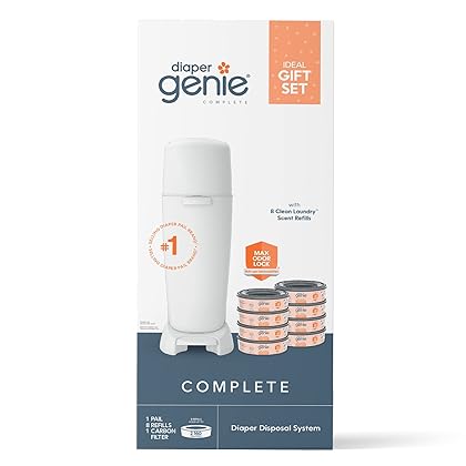 Diaper Genie Registry Gift Set | Includes Diaper Genie Complete Diaper Pail, 8 Refill Bags, 1 Carbon Filter | Perfect Starter Kit