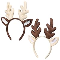 WILLBOND 2 Pieces Christmas Reindeer Antlers Headband Elf Hat Headband Deer Headband for Girls Women Christmas Party Favors