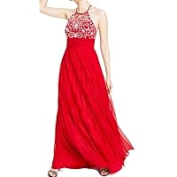 B. Darlin Womens Juniors Beaded Halter Formal Dress Red 7/8