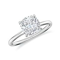 Lab Created Moissanite Cushion Solitaire Ring for Women Girls in Sterling Silver / 14K Solid Gold/Platinum