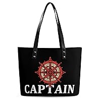 Captain's Rudder Women's Handbag PU Leather Tote Bag Purses Top Handle Shoulder Bags for Work Travel Business Shopping Casual