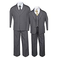 6pc Formal Boys Dark Gray Vest Sets Suits Extra Mustard Necktie S-20 (20)