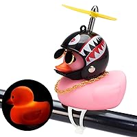Rubber Duck Car Ornaments Pink Duck Bike Bell Cute Duck Car Dashboard Decorations Squeeze Duck Bicycle Horns with Propeller Helmet, Bandage and Gold Chain