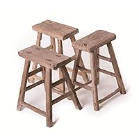 Artissance Rectangular Rustic Vintage Stool, Weathered Natural Wood Finish (Size & Finish Vary) - Approx Size 12-20 inches Wide, 6-9 inches deep, 18-22 inches Tall