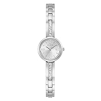 GUESS Ladies Jewelry Crystal Accented 22mm Watch – Silver Dial with Silver-Tone Crystal Stainless Steel Case & Bangle Bracelet
