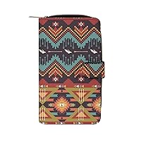 Aztec Tribe Print Womens Leather Wallets Slim Card Holder Purse RFID Blocking Bifold Clutch Handbag Zippered Pocket, vfdjc430