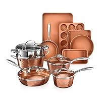 Gotham Steel Hammered 15 Pc Ceramic Pots and Pans Set Non Stick Cookware Set, Kitchen Cookware Sets, Ceramic Cookware Set with Non Toxic Cookware, Copper Pot and Pan Set, Oven & Dishwasher Safe