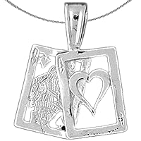 Gold Playing Cards | 14K White Gold Queen & Ace of Hearts, Black Jack Pendant with 18