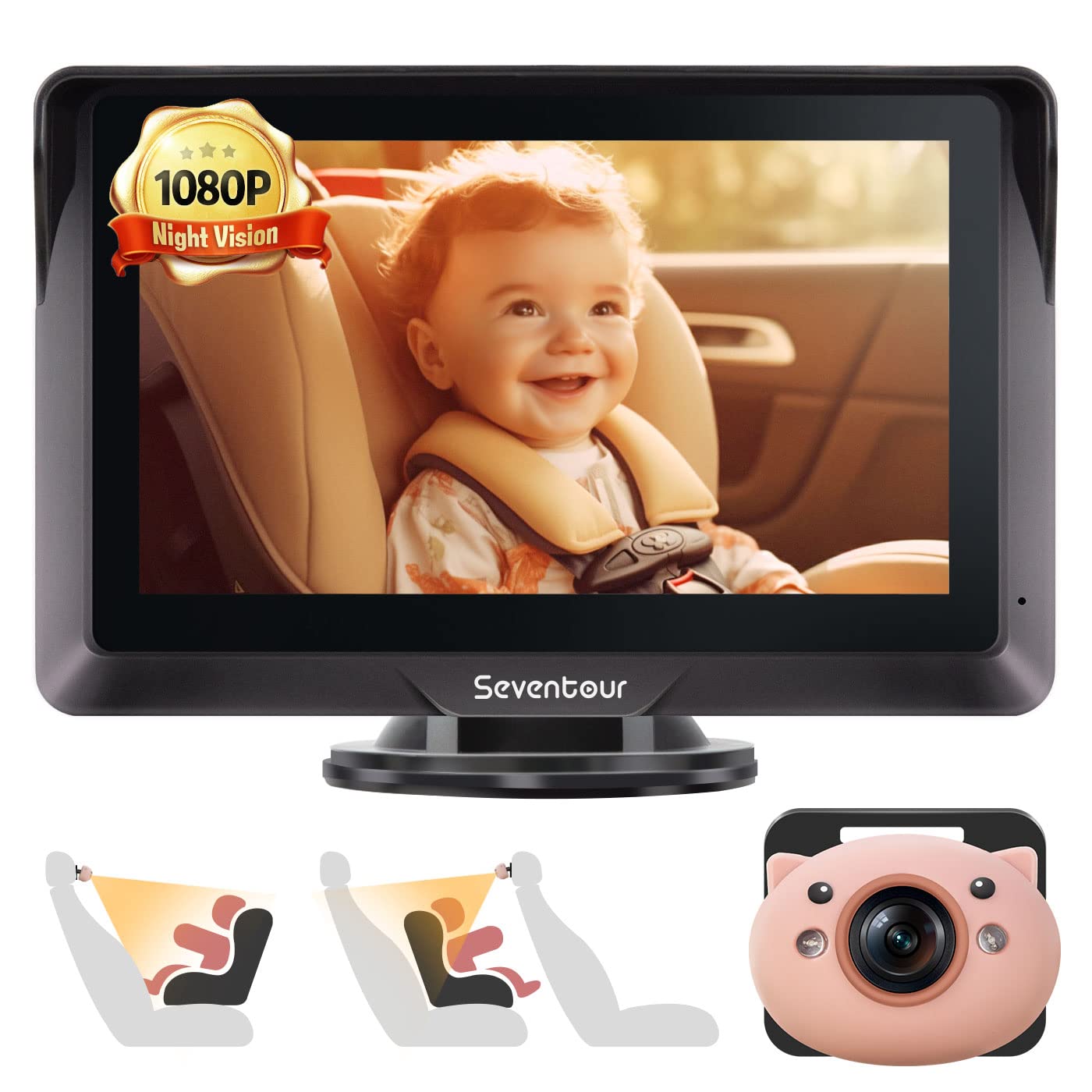 Baby Car Camera 1080P, 5 inch Baby Car Monitor Mirror for Backseat Rear Facing Infant, with Clear IR Night Vision Camera Screen, 5 Mins Easy Installation Baby Travel Safety Kit