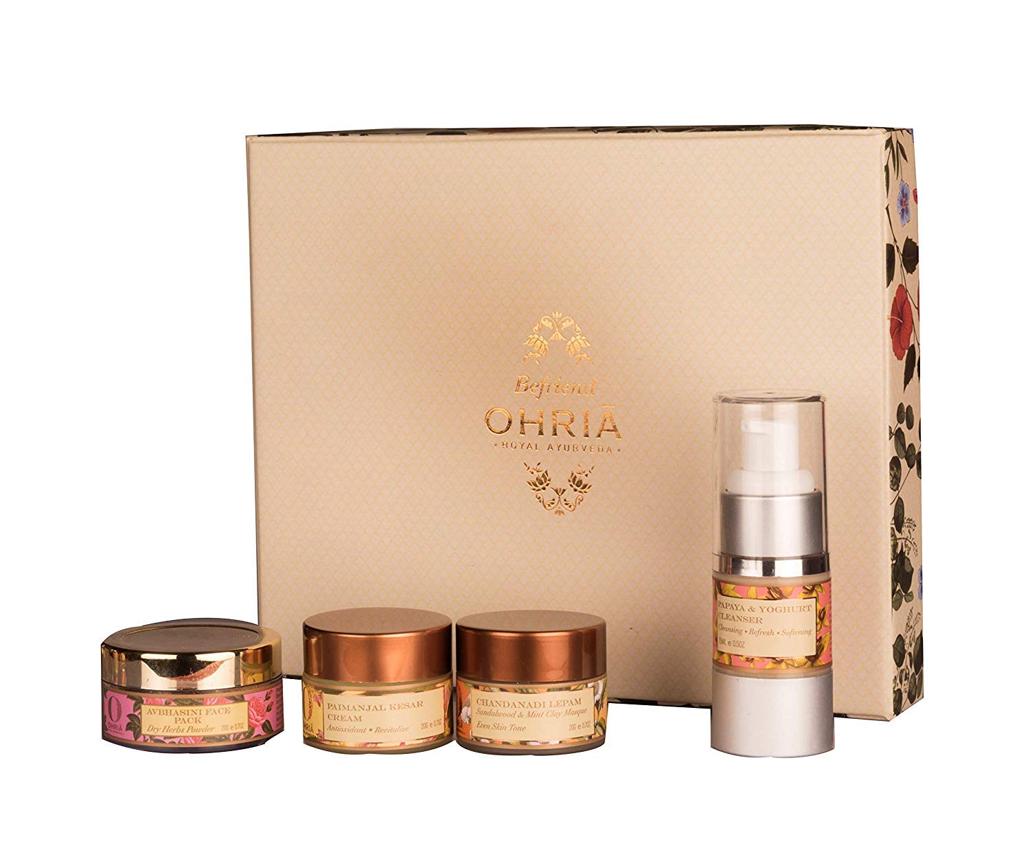 Ohria Ayurveda Skin Radiance Ritual Befriend For All Skin Type Papaya And Yoghurt Facial Cleanser, Sandalwood And Mint Clay Masque, Avbhasini Face ...