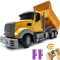 RC Dump Truck Toy for Kids - 6 Channel Remote Control Dump Truck with LED Lights, RC Construction Vehicle Truck Toys with 2 Rechargeable Batteries, Gifts Ideas for 3-8 Years Old Boys and Girls