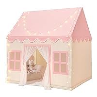Wilwolfer Play Tent for Kids Indoor: with Mat, Star Lights - Kids Play Tent Indoor Toddlers Play Tent Large Toddler Tent for Kids Toy House Gift for Boys & Girls (Pink Playhouse)
