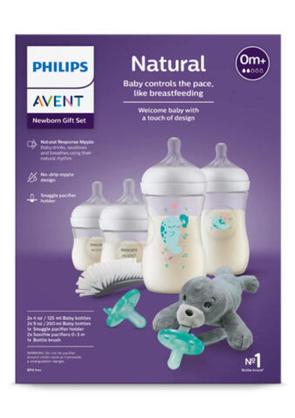 Philips AVENT Natural Baby Bottle with Natural Response Nipple, Gift Set Sea Design, SCD838/05