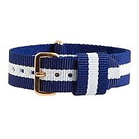 Clockwork Synergy, LLC 20mm Nato Rose Gold Nylon Loop Striped Navy Blue/White Interchangeable Replacement Watch Strap Band