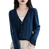 Autumn 100% Merino Wool Women's Cardigan V-Neck Twisted Cashmere Sweater