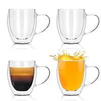 4pcs double layered glass cups, high borosilicate glass, hand blown sealing process, cold and hot shock resistant double walled coffee cups, water cups, tea cups, milk cups,and mugs (4*9.5oz)