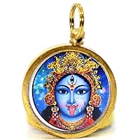 Hindu Kali Goddess of Renewal Pendant with Power Yantra Round Luck wearable handmade necklace jewelry art mini print encased in glass, Gift
