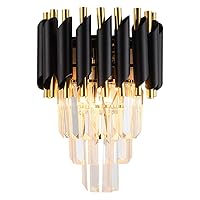 Modern 3 Third Crystal Raindrop Wall Sconce E14 Lamp Base Bedside Wall Lamp Mid Century Wall Mounted Wall Light for Indoor Bedroom Bathroom Living Room-Black and Gold 25x36cm