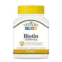 Biotin Tablets, 10,000 mcg, Unflavored 120 Count
