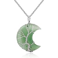 Thajaling Tree of Life Wire Wrapped Pendant Necklace, Reiki Crescent Moon Pendant, Energy Crystal Spiritual jewelry Pendant, Handmade Wire Wrap Natural Gemstone Pendant for Women